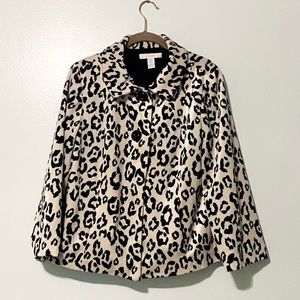 Chico’s Cheetah Animal Print Faux Fur Cape Short Coat Double Button Size…